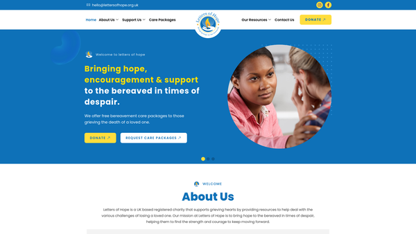 Screenshot of the Letters Of Hope website