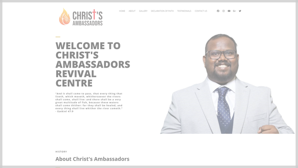 Screenshot of the Christ's Ambassadors Revival Centre website