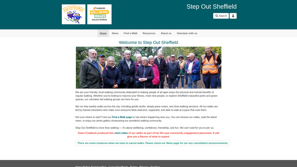 Screenshot of the Step Out Sheffield website