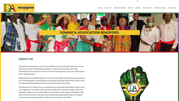 Screenshot of the Dominica Association Of Bradford website