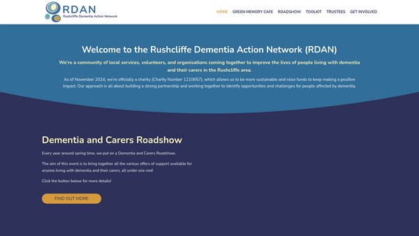 Screenshot of the Rushcliffe Dementia Action Network website