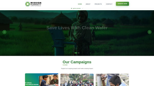 Screenshot of the Mission Humanity website
