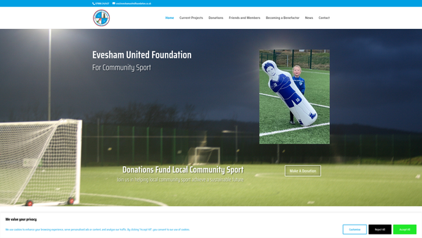 Screenshot of the Evesham United Foundation For Community Sport website