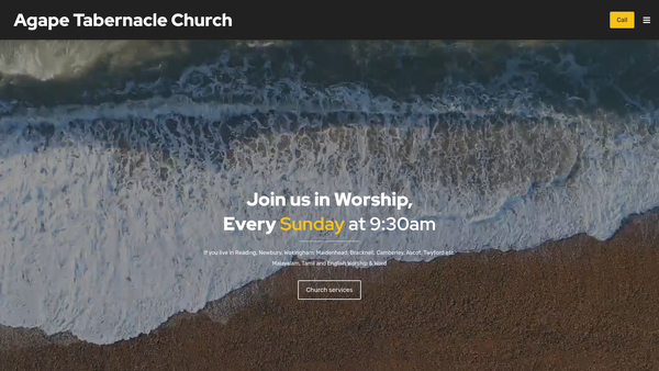 Screenshot of the Agape Tabernacle Church website
