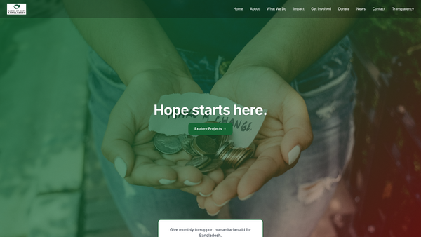Screenshot of the Hands Of Hope Bangladesh Ltd website
