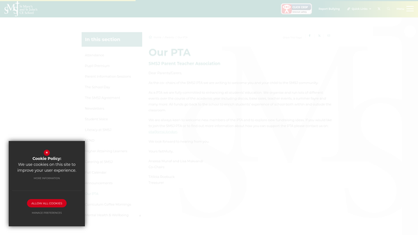 Screenshot of the St Mary's & St John's CE School PTA website