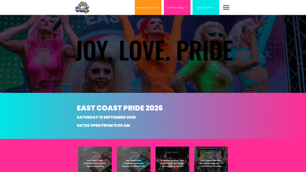 Screenshot of the East Coast Pride website