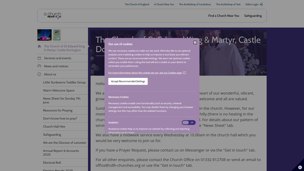 Screenshot of the The Parochial Church Council Of The Ecclesiastical Parish Of St Edward King & Martyr, Castle Donington website