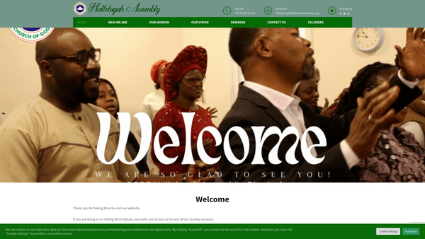 Screenshot of the The Redeemed Christian Church Of God (Rccg) Halleluyah Assembly website