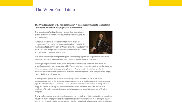 Screenshot of the Wren Foundation website