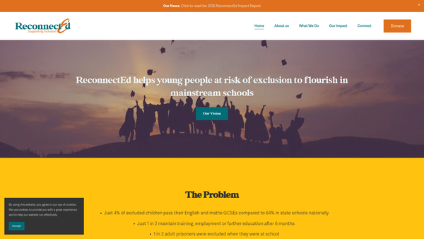 Screenshot of the The Reconnect Education Project CIO website