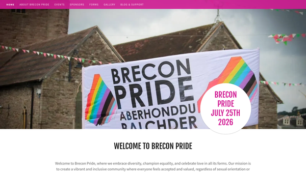 Screenshot of the Brecon Pride website