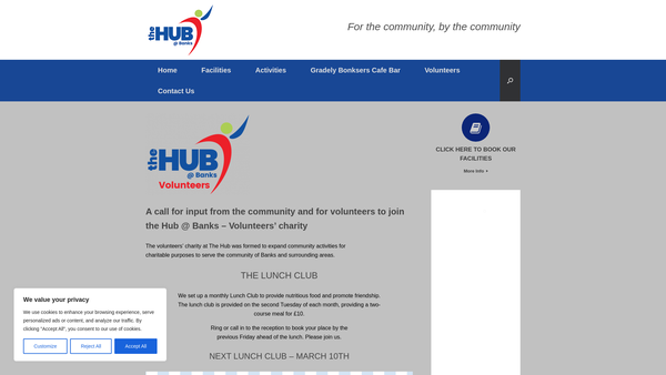 Screenshot of the The Hub @ Banks Volunteers website