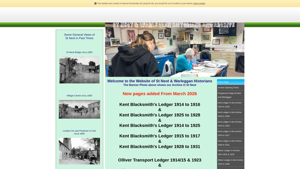 Screenshot of the St Neot And Warleggan Archive And St Neot Local Historians Charity website