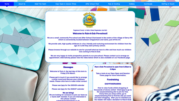 Screenshot of the Rub-A-Dub Pre-School website