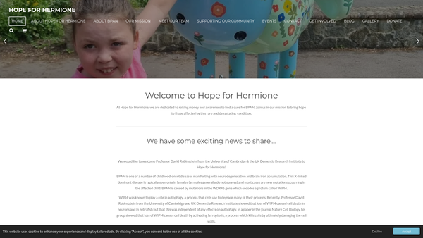 Screenshot of the Hope For Hermione website