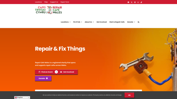 Screenshot of the Repair CAFÉ Wales website