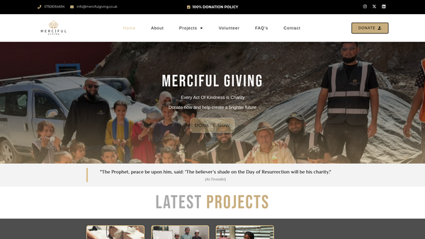 Screenshot of the Merciful Giving website