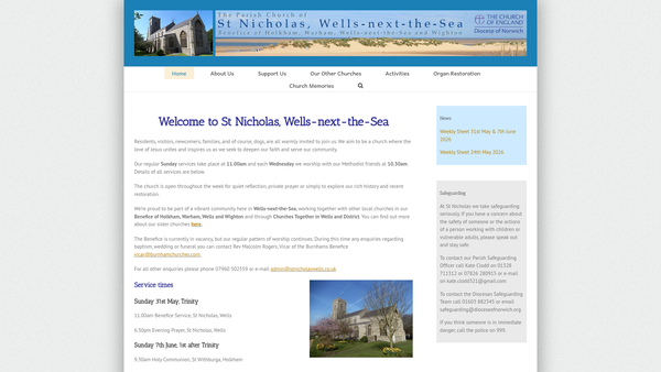 Screenshot of the The Parochial Church Council Of The Ecclesiastical Parish Of Wells-Next-The-Sea:st Nicholas website