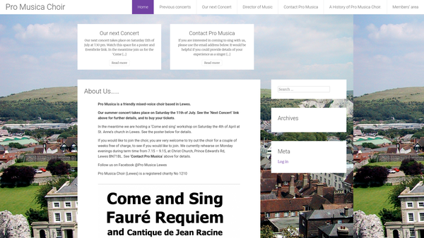Screenshot of the Pro Musica Choir (Lewes) website