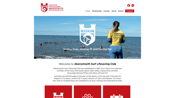 Screenshot of the Aberystwyth Surf Life Saving Club website