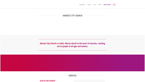 Screenshot of the Harvest City Church website