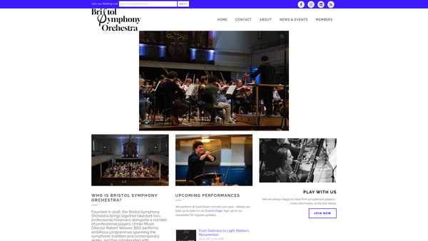 Screenshot of the Bristol Symphony Orchestra website