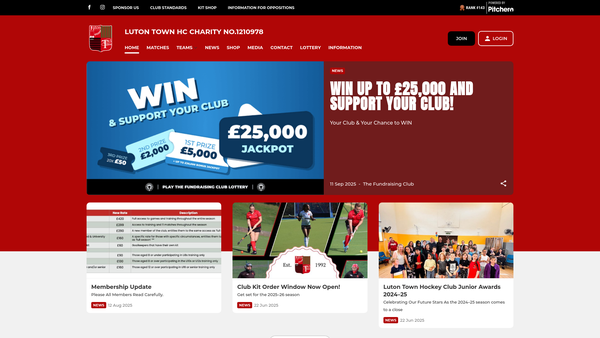 Screenshot of the Luton Town Hockey Club website