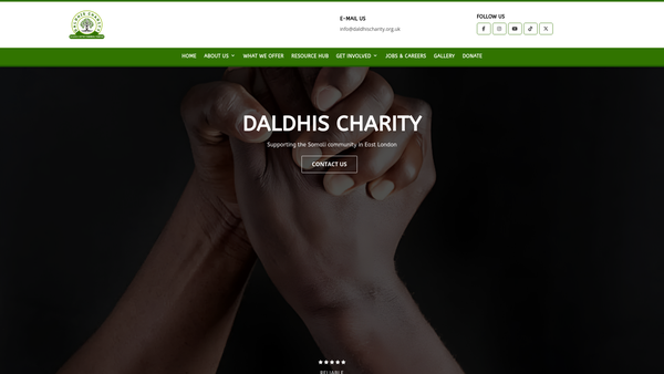 Screenshot of the Daldhis Charity website