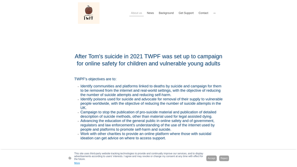 Screenshot of the Thomas William Parfett Foundation website