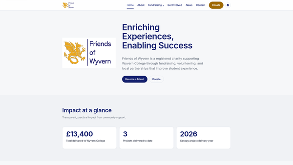 Screenshot of the Friends Of Wyvern website