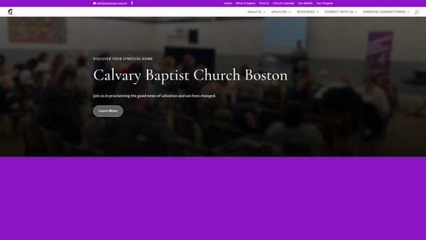 Screenshot of the Calvary Baptist Church Boston website