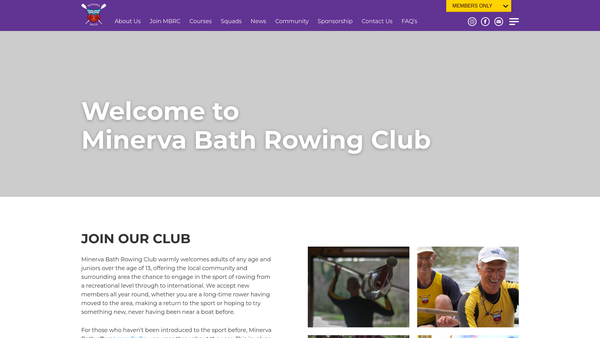 Screenshot of the Minerva Bath Rowing Club website