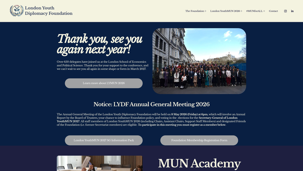 Screenshot of the London Youth Diplomacy Foundation website