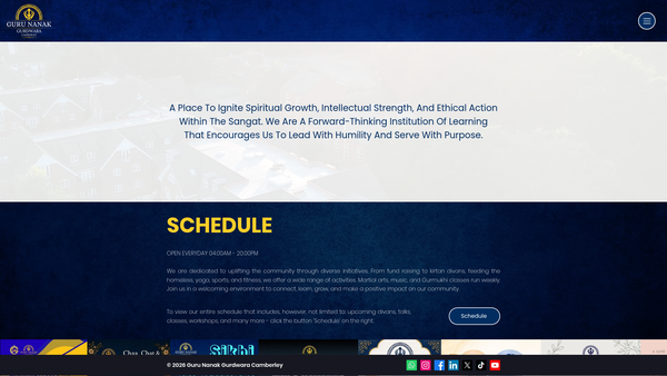 Screenshot of the Guru Nanak Gurdwara Camberley website