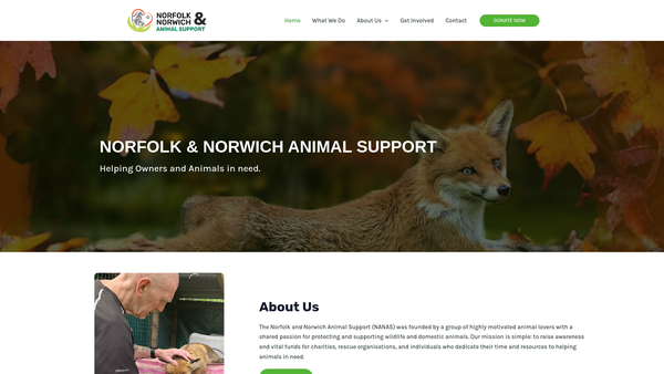 Screenshot of the Norfolk and Norwich Animal Support website