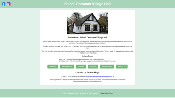 Screenshot of the Balsall Common Village Hall website