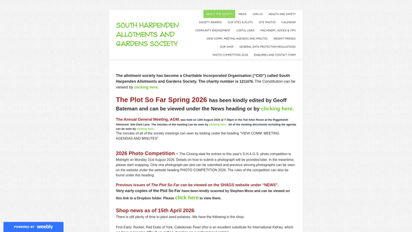 Screenshot of the South Harpenden Allotments And Gardens Society website