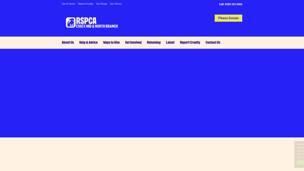 Screenshot of the Royal Society For The Prevention Of Cruelty To Animals Essex Mid & North Branch CIO website