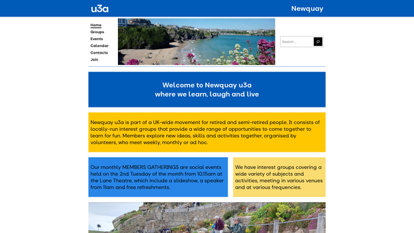 Screenshot of the Newquay U3A website