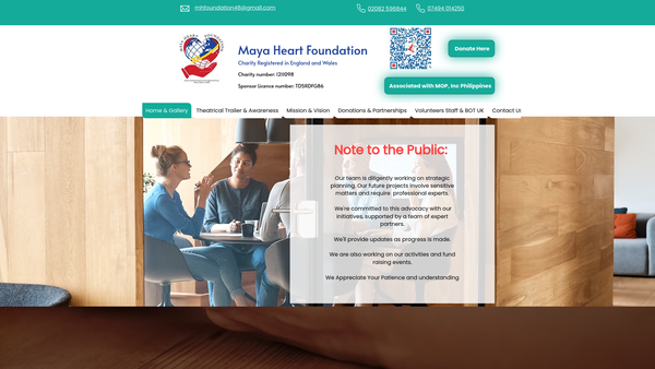 Screenshot of the Maya Heart Foundation website