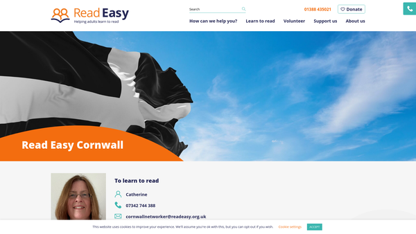 Screenshot of the Read Easy Cornwall website