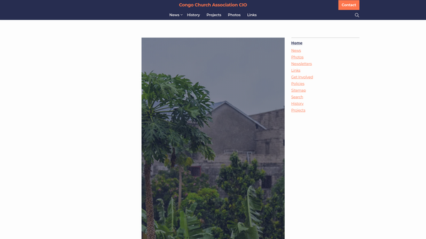 Screenshot of the Congo Church Association CIO website