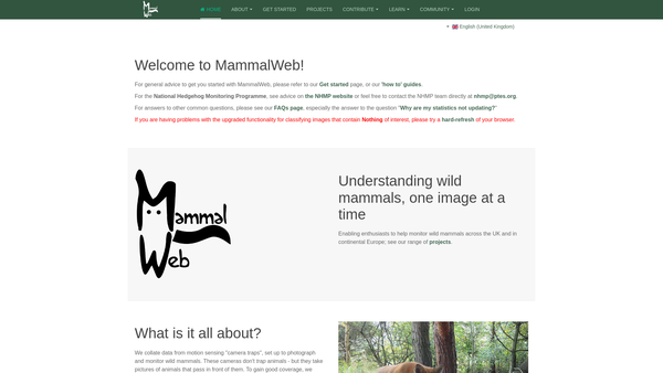 Screenshot of the Mammalweb website