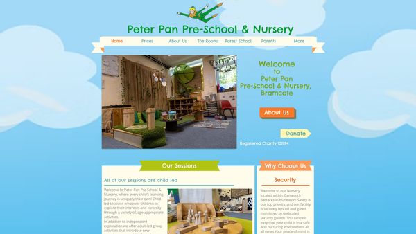 Screenshot of the Peter Pan Pre-School And Nursery (Bramcote) website