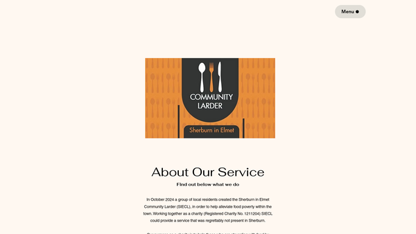 Screenshot of the Sherburn In Elmet Community Larder website