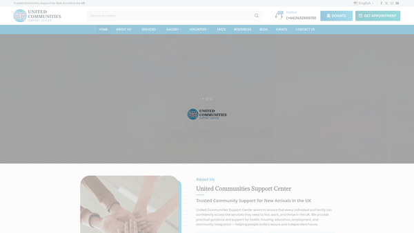 Screenshot of the United Communities Support Centre website