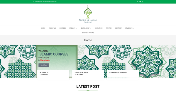 Screenshot of the Riyadh-Ul-Jannah Academy website