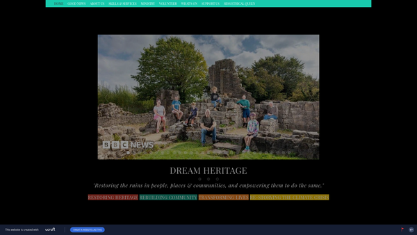 Screenshot of the Dream Heritage CIO website