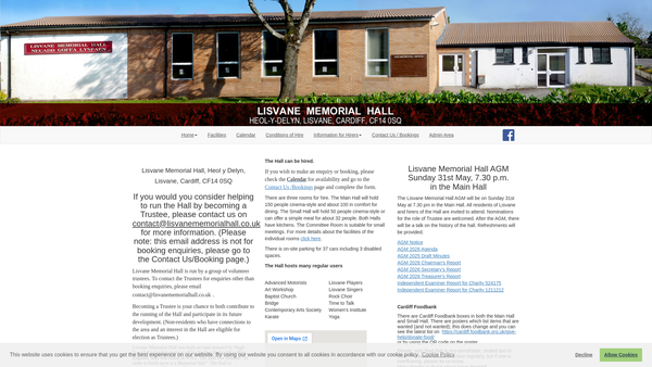 Screenshot of the Lisvane Memorial Hall website